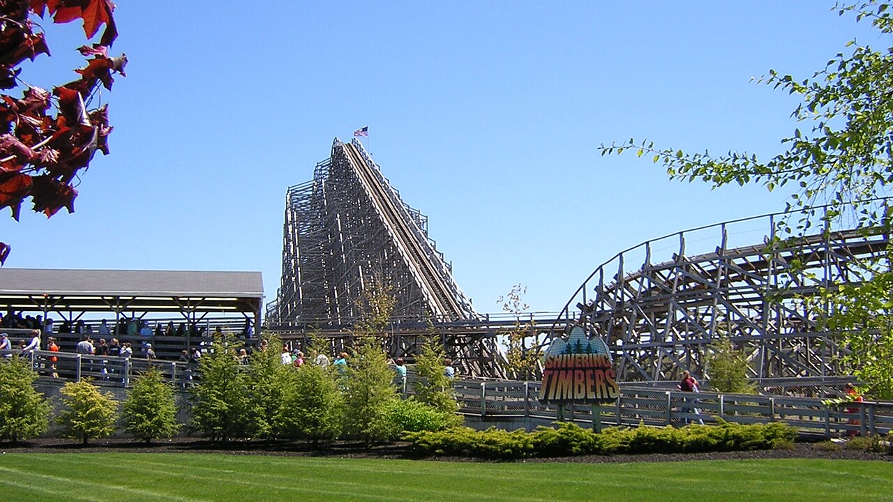 Shivering Timbers, a w:Custom Coasters wooden w:roller coaster at w:Michigan's Adventure metro w:Muskegon area