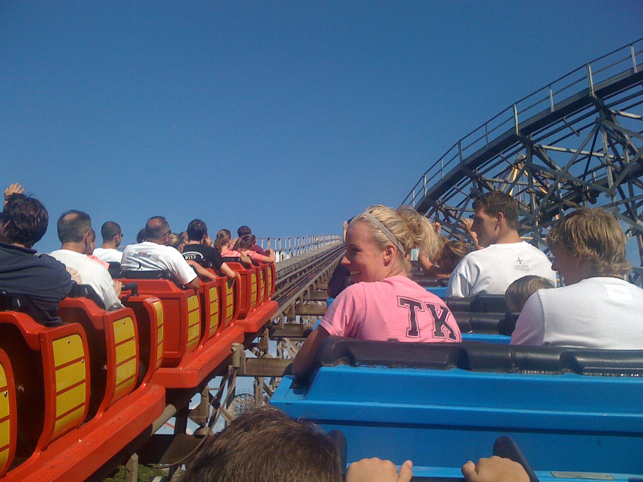 View from Gemini cars going up hill at Cedar Point
