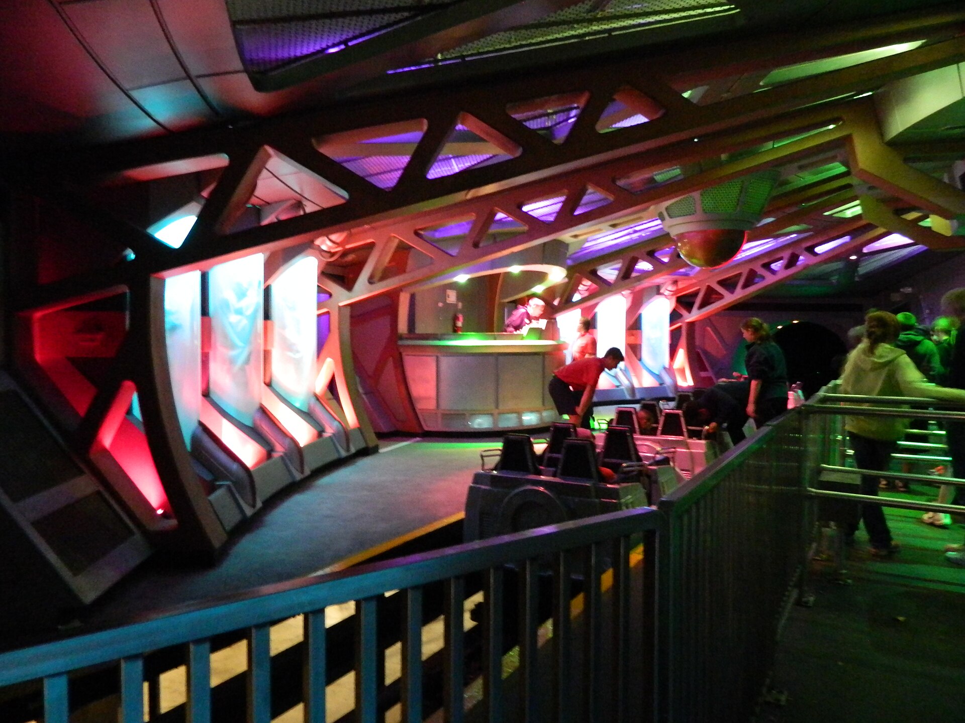 The inside of Flight of Fear's station at Kings Island