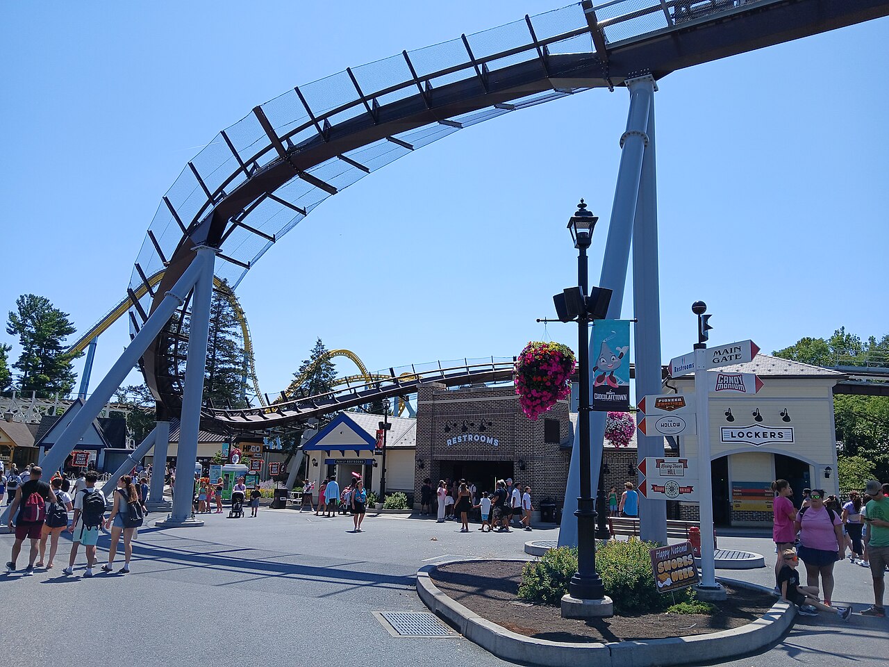 Candymonium and Skyrush at Hersheypark in Hershey, Pennsylvania, seen in August 2025