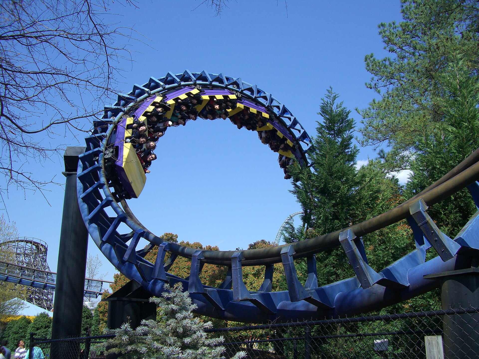 Carolina Cyclone's first of two corkscrews at Carowinds