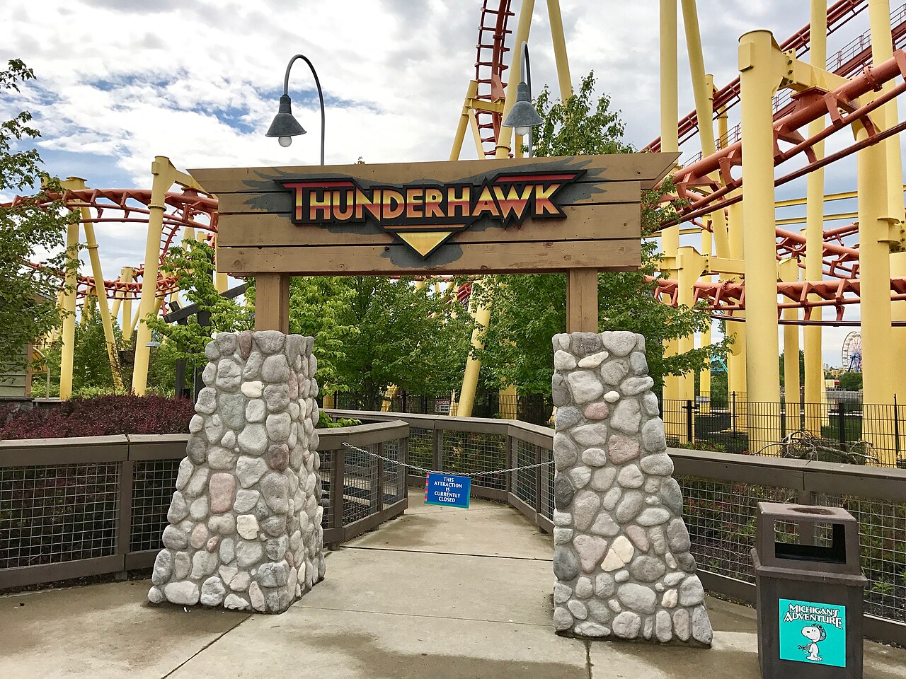 Sign for Thunderhawk at Michigan's Adventure in June 2017