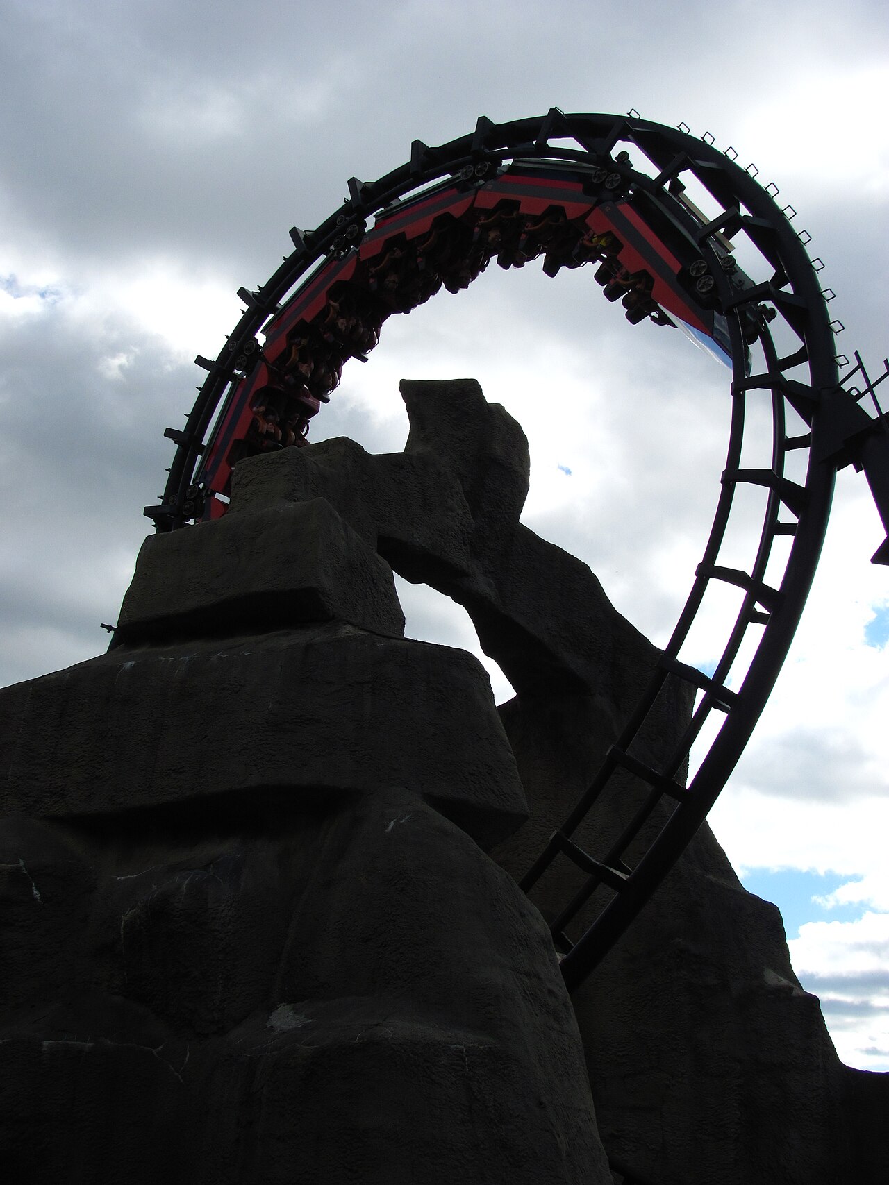 The Demon roller coaster's first loop prior to the rocks being removed