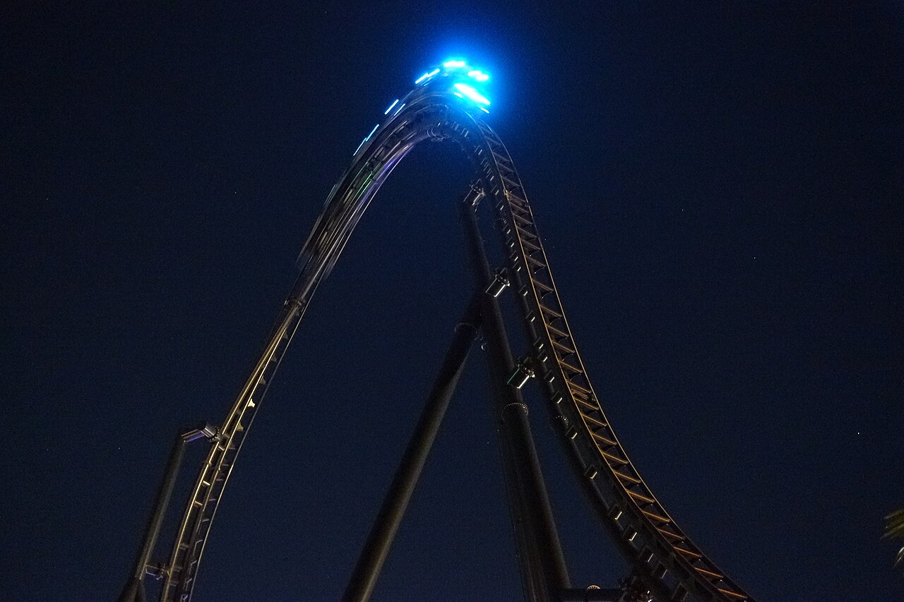 VelociCoaster at night