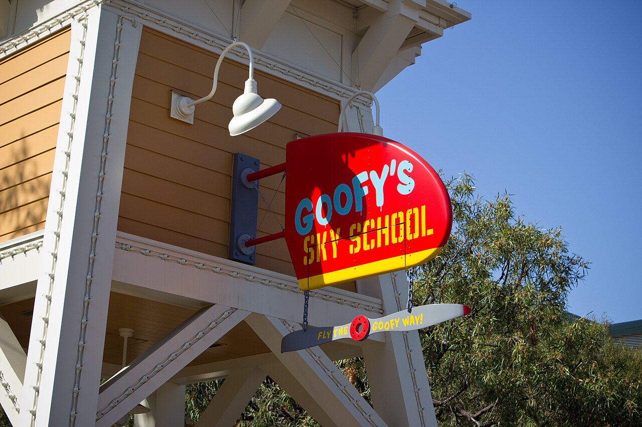 Ride sign for Goofy's Sky School