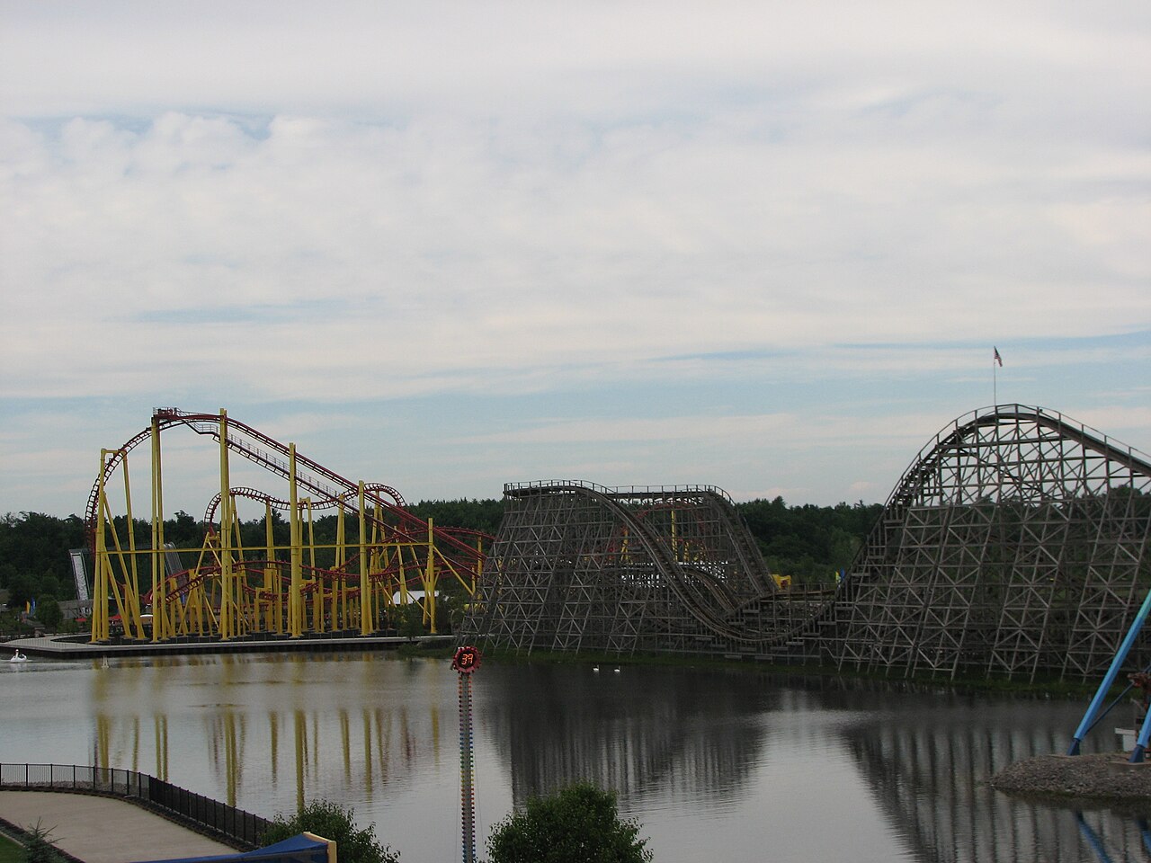 View of the Wolverine Wildcat and Thunderhawk from the Giant Gondola Wheel at Michigan's Adventure