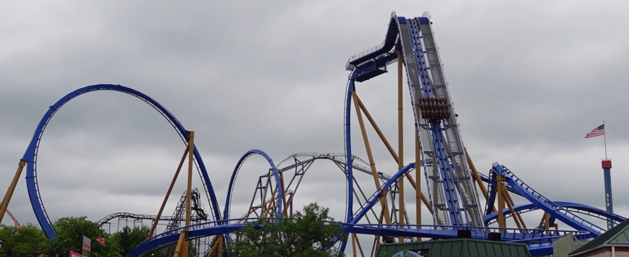 Wrath of Rakshasa overview, with the train on the lift hill