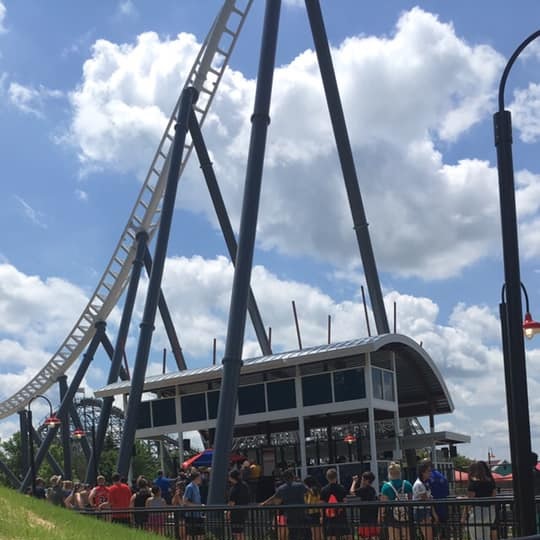 Maxx Force launched steel roller coaster and queue line shortly after opening