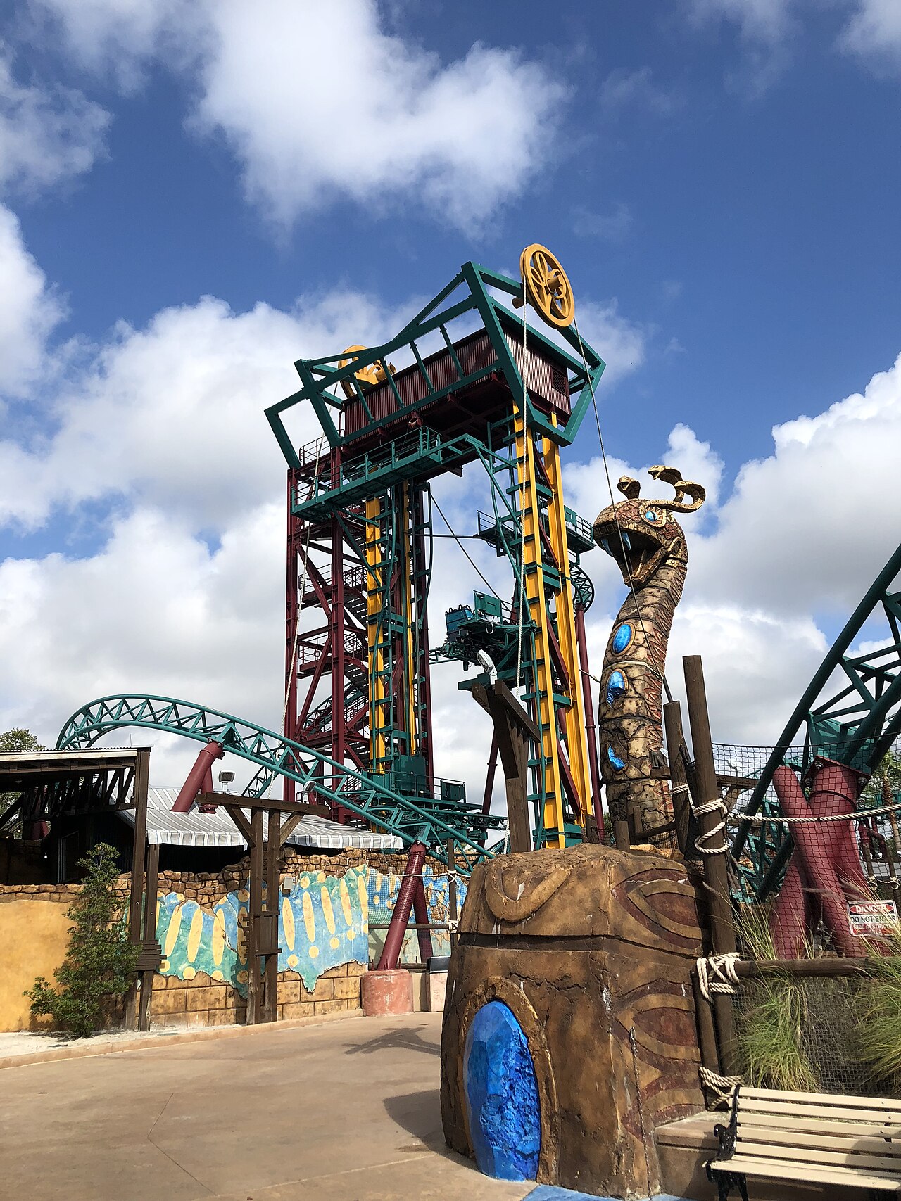 View of Busch Gardens Tampa's elevator lift for the roller coaster Cobra's Curse