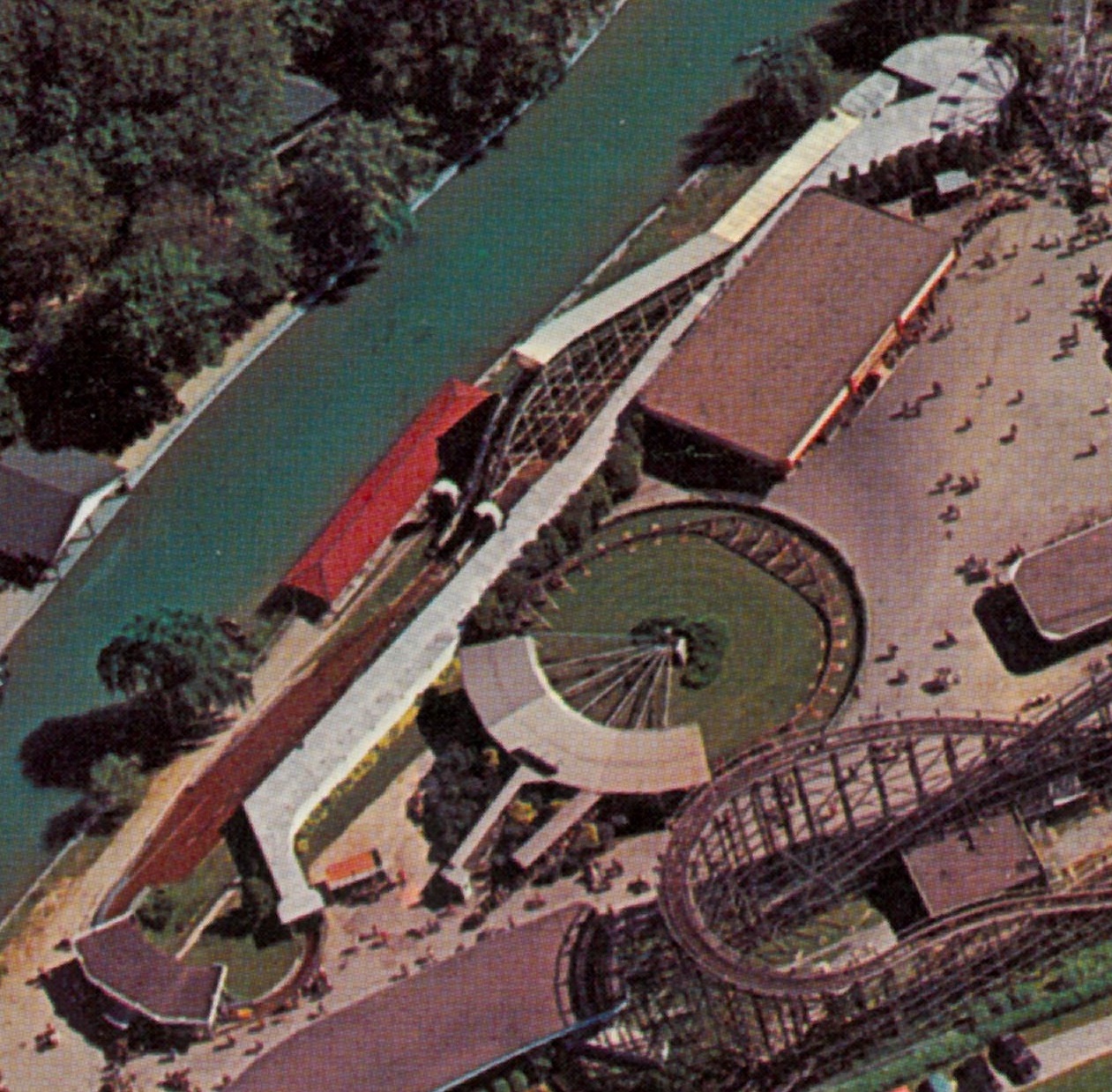 Comet Hollow approximately 1960. Featured rides are the Mill Chute, Bug, Skooter and Comet