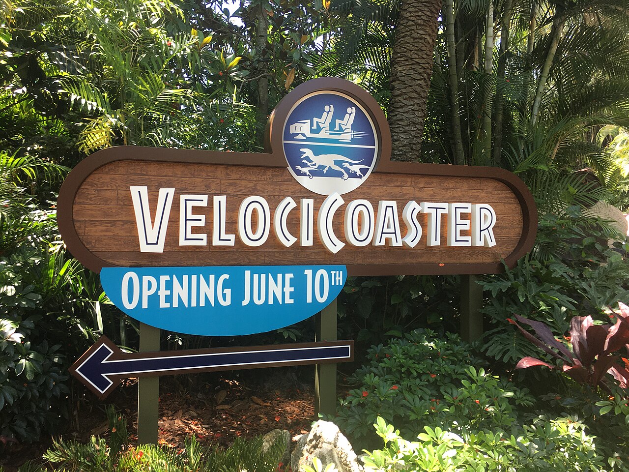 Sign for the Velocicoaster, opening June 10