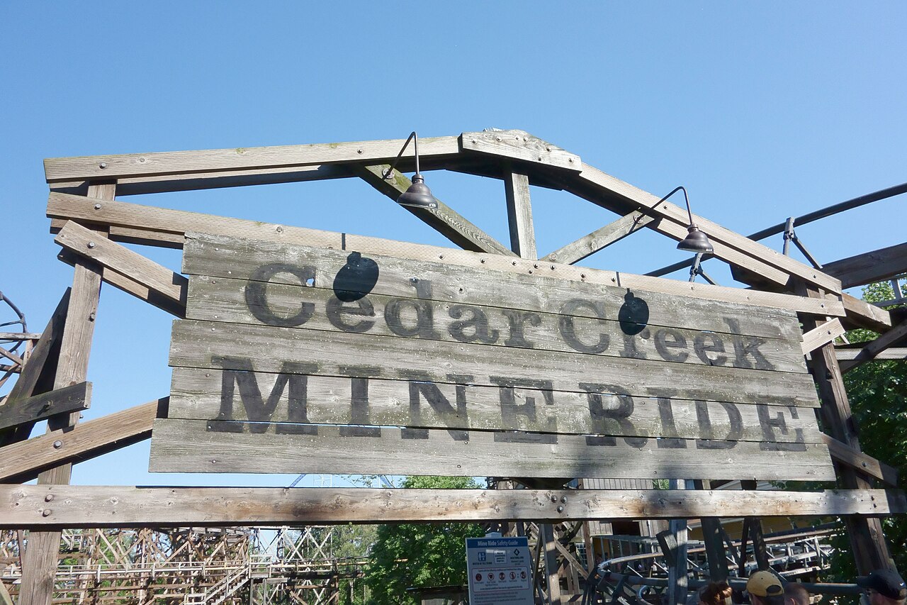 Sign for Cedar Creek Mine Ride at Cedar Point