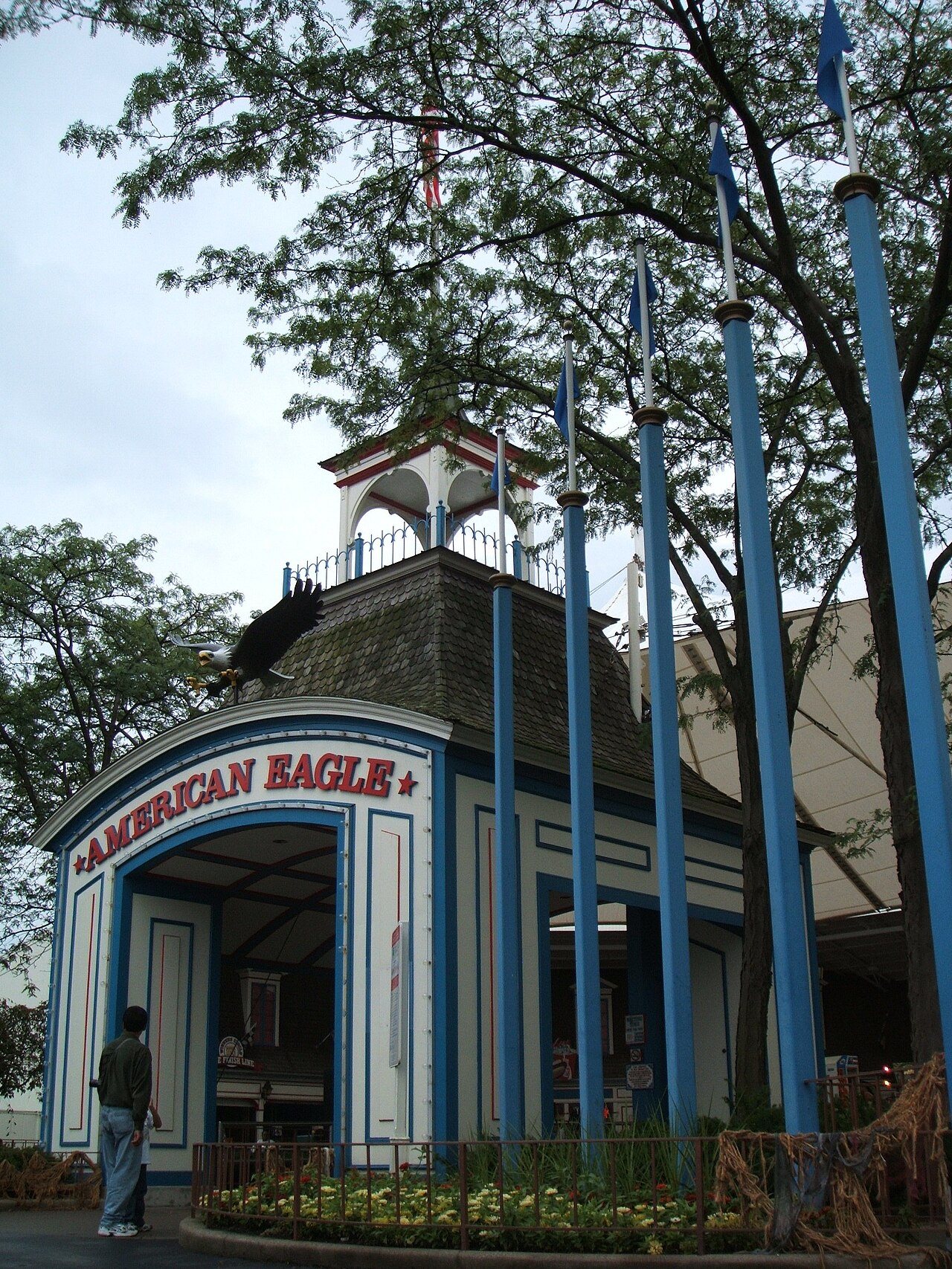 American Eagle roller coaster entrance in Gurnee, Illinois
