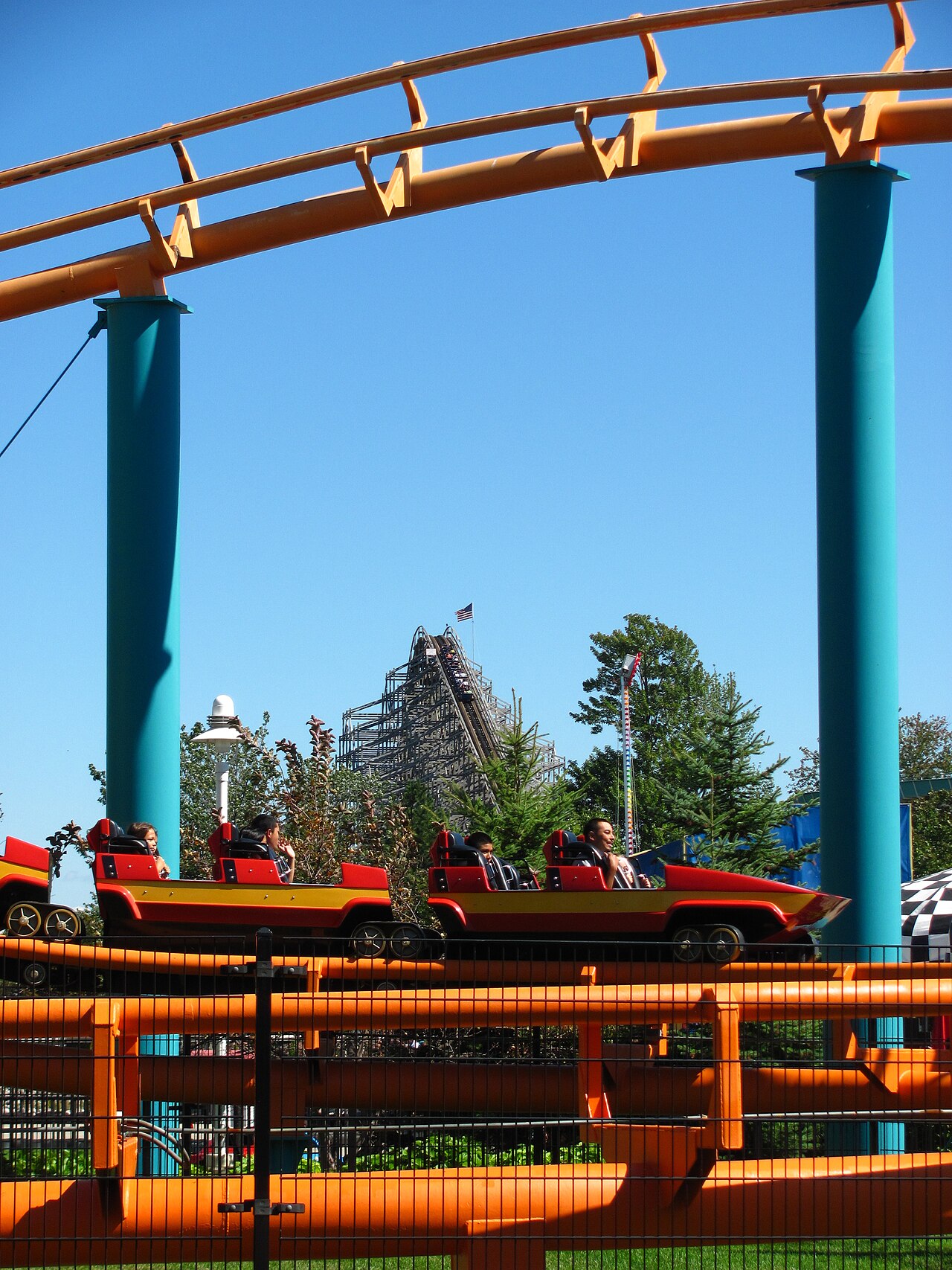 Corkscrew with Shivering Timbers in the background at Michigan's Adventure