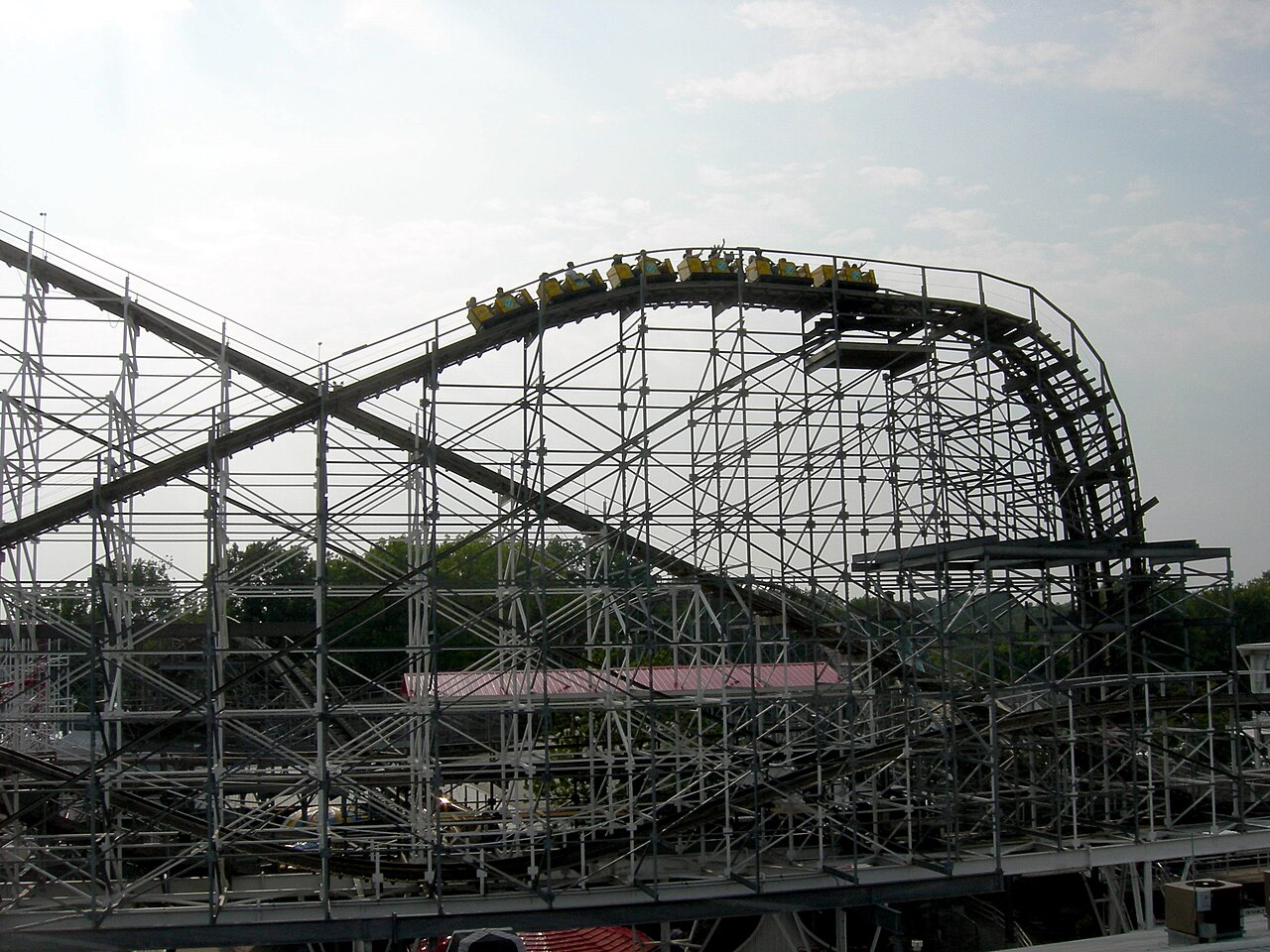 Cornball Express reaching the top of its lift hill