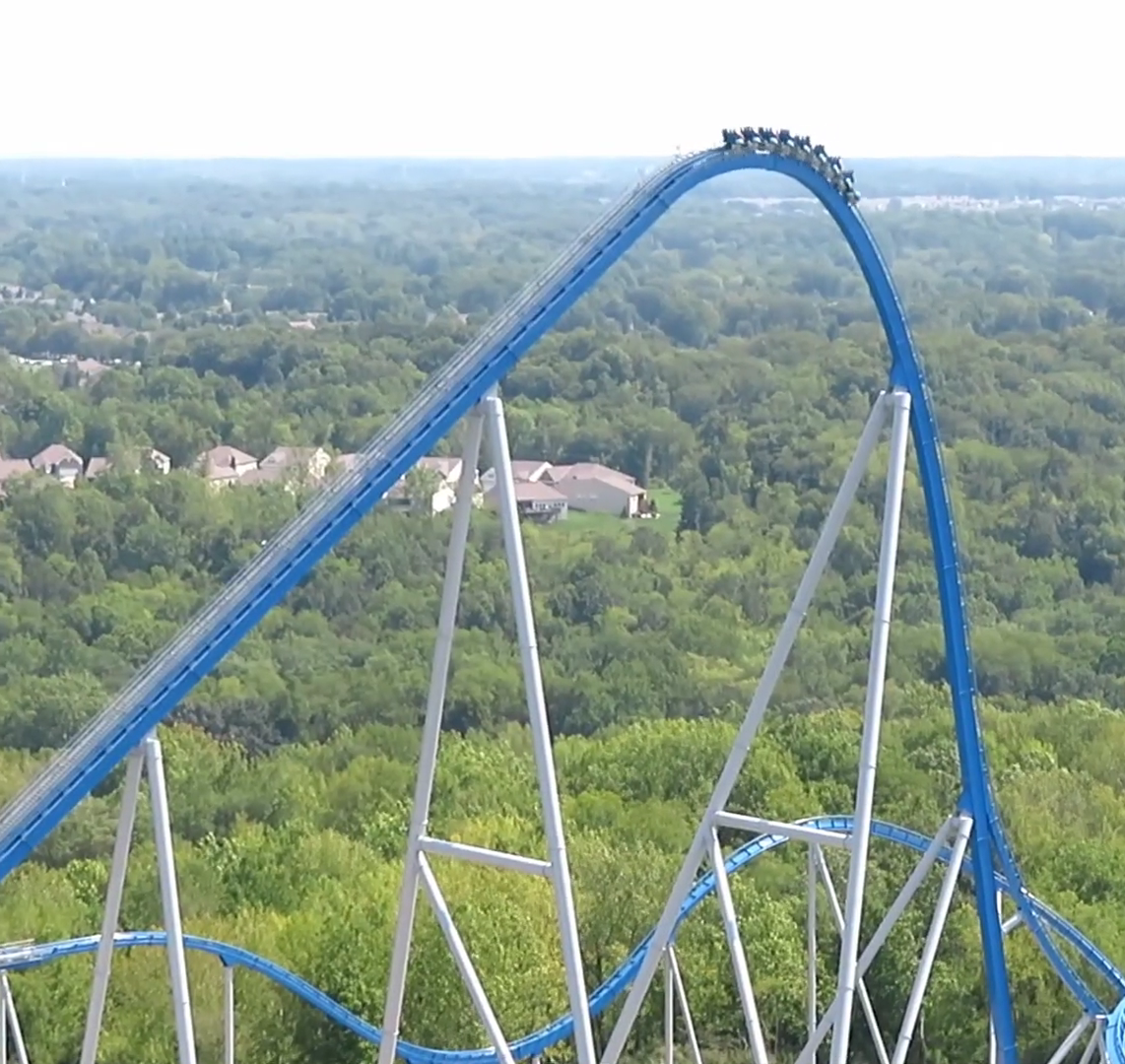 Orion's first drop with a train going down it, Kings Island