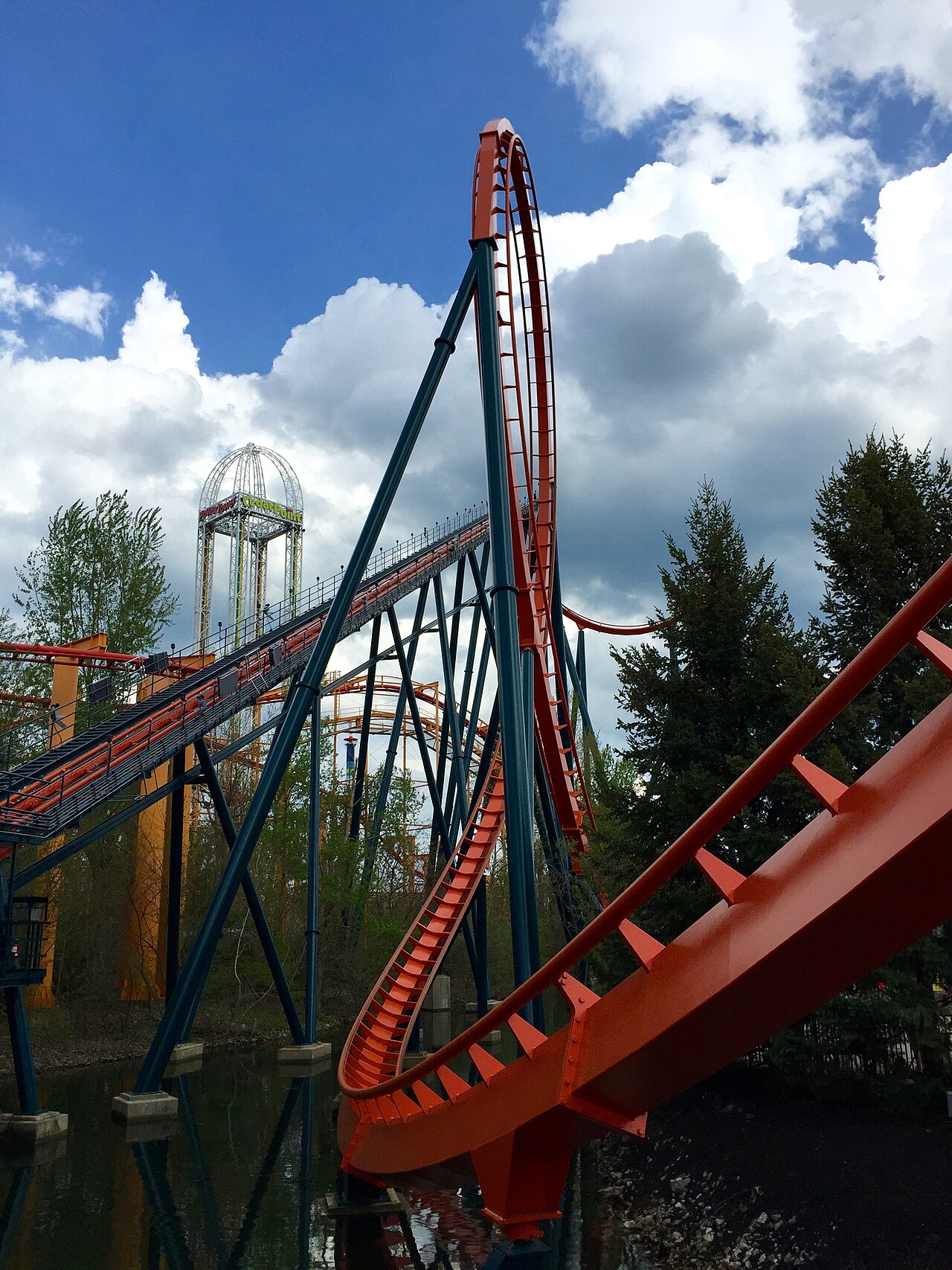 Track of Rougarou (roller coaster) over fog at Cedar Point in Sandusky, Ohio