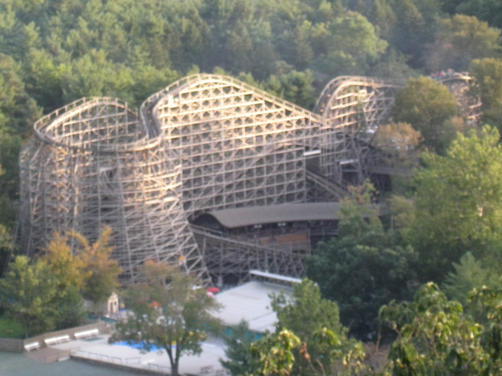 View of the Twister rollercoaster at Knoebels Amusement Park near Elysburg, Pennsylvania, USA