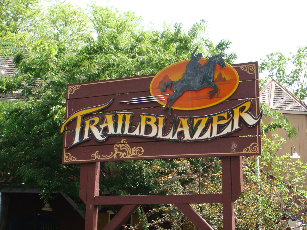 This is the sign at the entrance to Trailblazer at Hersheypark