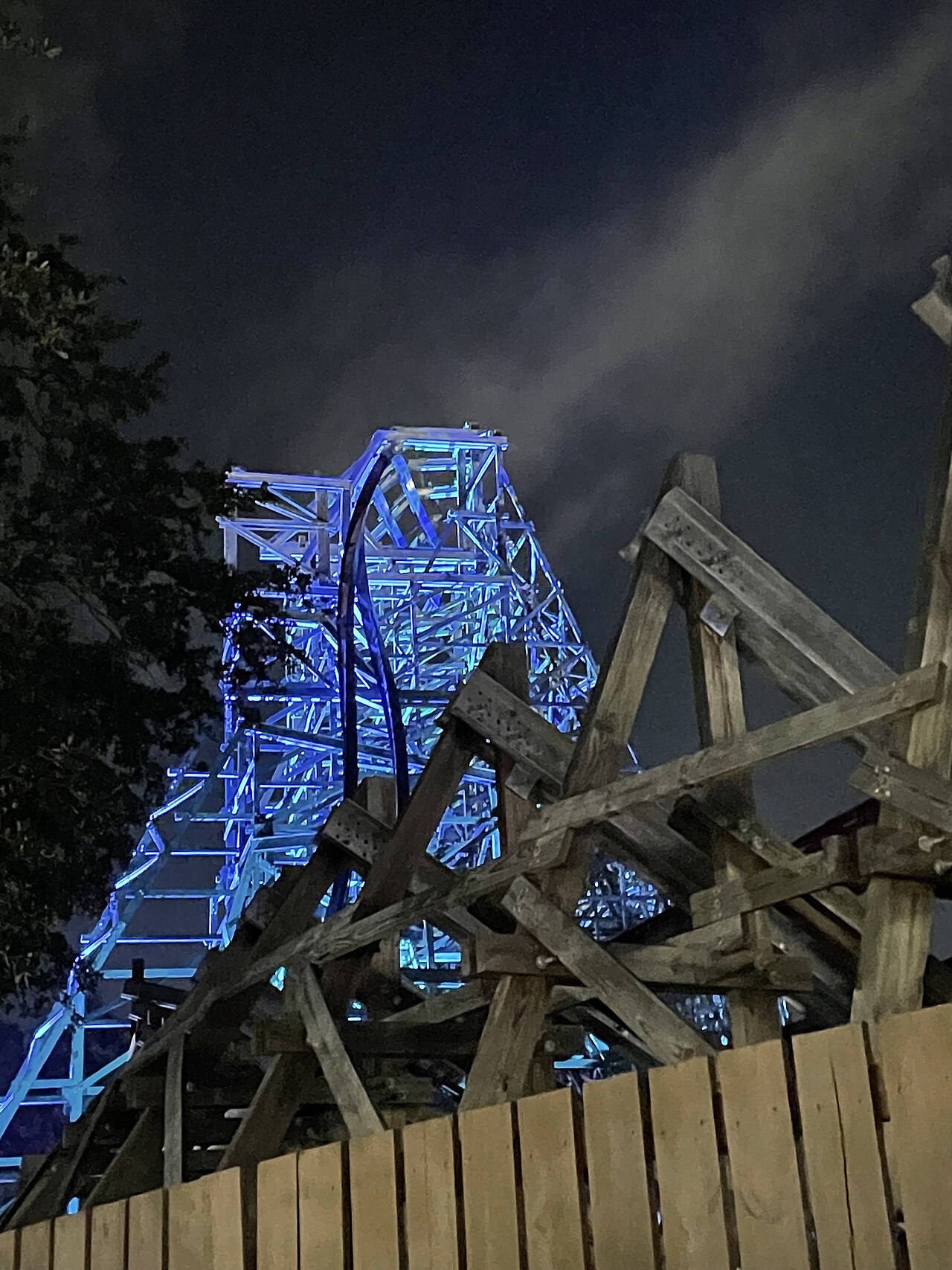 Picture of Iron Gwazi roller coaster during night at Busch Gardens Tampa Bay in 2022